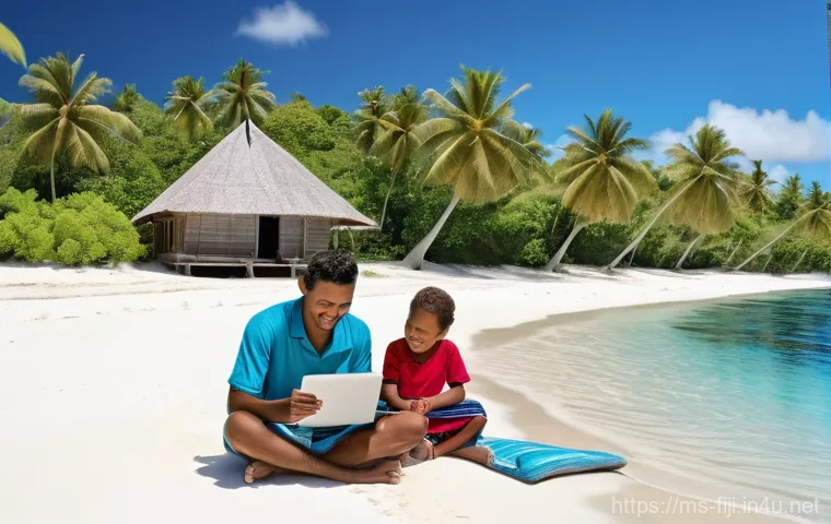 피지의 주요 산업 - **Digital Connectivity for Remote Communities in Fiji**
A heartwarming and authentic scene unfol...
