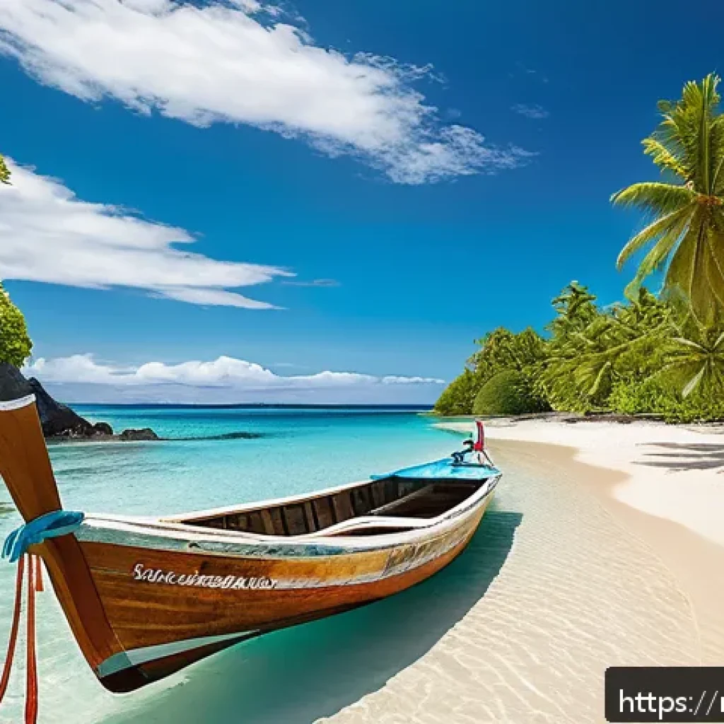 피지 여행 팁 및 주의사항 - A vibrant tropical beach scene in Fiji during the dry season (May to October), featuring crystal-cle...